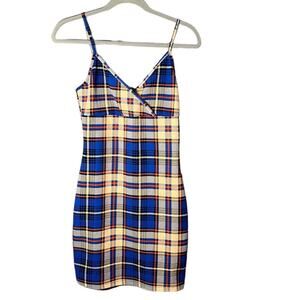 Shein Blue and Orange Plaid Spaghetti Strap Mini Dress Size Small